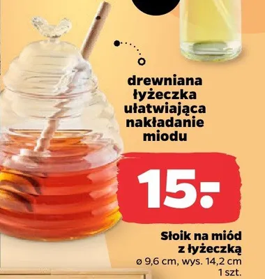 Słoik na miód z łyżeczką ø9,6cm wys.14,2cm promocja w Netto