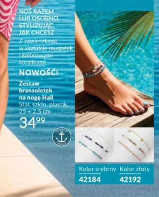 Zestaw bransoletek na nogę Hali srebrny stal szkło plastik 25+2,5cm promocja w AVON