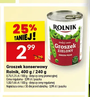 Groszek konserwowy Rolnik promocja w Twój Market