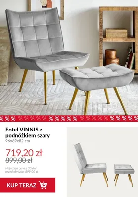 Fotel VINNIS z podnóżkiem szary promocja w Homla