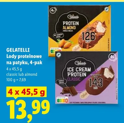 Lody proteinowe na patyku, 4-pak classic lub almond promocja w Lidl