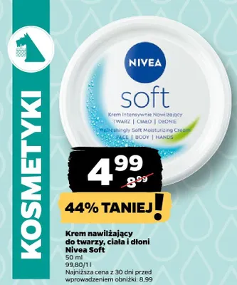 Krem nawilżający do twarzy ciała i dłoni Nivea Soft promocja w Netto
