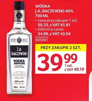 Wódka J.A. BACZEWSKI 40% promocja w Selgros