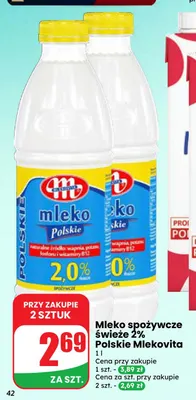 Mleko spożywcze świeże Polskie Mlekovita 2% promocja w Dino