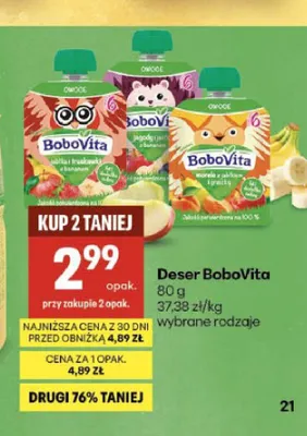 Deser owocowy BoboVita morele z jabłkiem i gruszką promocja w Delikatesy Centrum
