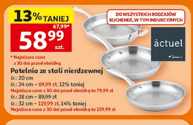 Patelnia ze stali nierdzewnej śr.: 24cm promocja w Auchan