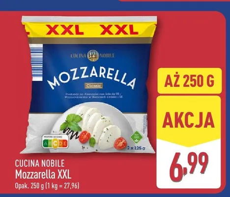 Ser Mozzarella XXL Cucina Nobile 2-pak 125g promocja w Aldi