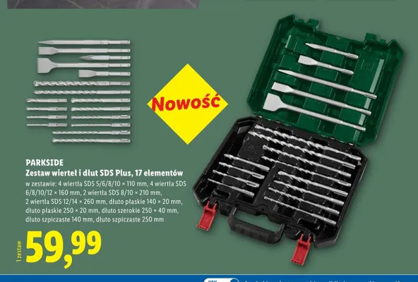 Zestaw wierteł i dłut SDS Plus Parkside 17 elementów promocja w Lidl