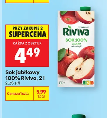 Sok jabłkowy Riviva 100% promocja w Biedronka