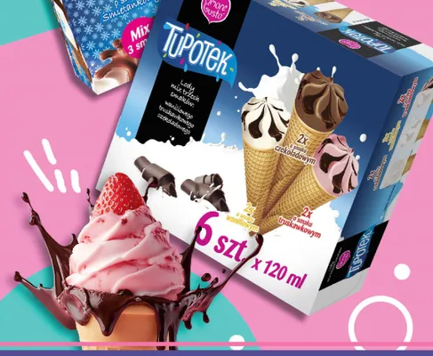 Lody Tupotek mix trzech smaków waniliowego truskawkowego czekoladowego Amore Gusto promocja w POLOmarket