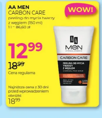 Peeling do mycia twarzy AA Men Carbon Care promocja w Drogerie Jawa