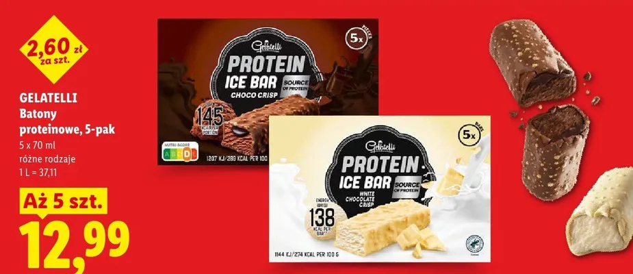 Batony proteinowe Gelatelli Choco Crisp 5-pak promocja w Lidl