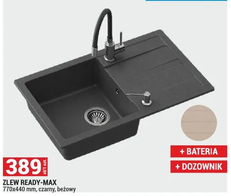 Zlew READY-MAX 770x440 mm, czarny, beżowy promocja w Merkury Market