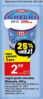 Jogurt grecki naturalny Mlekovita promocja w Twój Market
