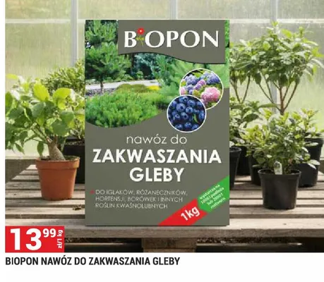 Nawóz do zakwaszania gleby Biopon promocja w Merkury Market