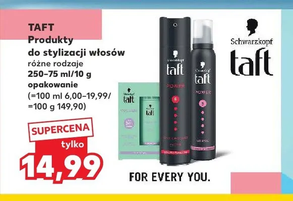 Produkty do stylizacji włosów Taft promocja w Kaufland