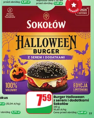 Burger Halloween z serem i dodatkami Sokołów promocja w Dino