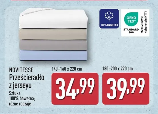 Prześcieradło z jerseyu Novitesse 180-200x220 cm promocja w Aldi