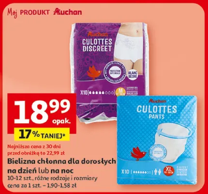 Bielizna chłonna dla dorosłych na noc Auchan Culottes Discreet promocja w Auchan