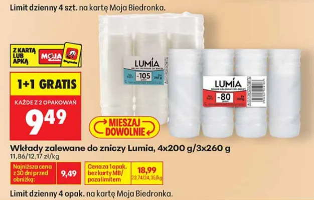 Wkłady zalewane do zniczy Lumia 4-pak promocja w Biedronka