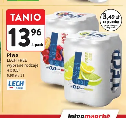 Piwo bezalkoholowe Lech limonka z miętą 4-pak 500 ml promocja w Intermarche