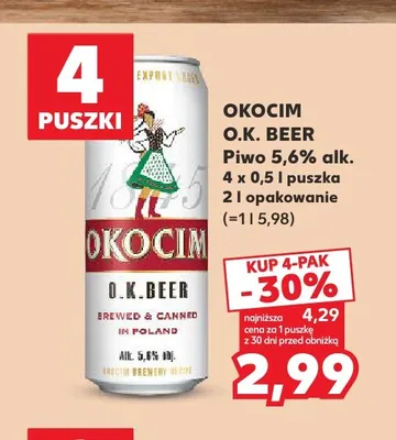 Piwo Okocim O.K. Beer 5,6% 4-pak promocja w Kaufland