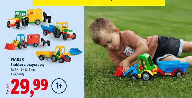 Traktor z przyczepą Wader 38,5x15x12,5cm 4 warianty promocja w Lidl
