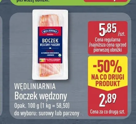 Boczek wędzony parzony Wędliniarnia promocja w Aldi