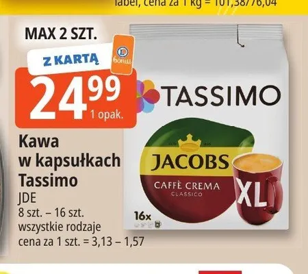 Kawa w kapsułkach Tassimo Jacobs Caffè Crema XL promocja w Leclerc