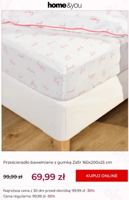 Prześcieradło bawełniane z gumką Zafir home&you promocja w home&you