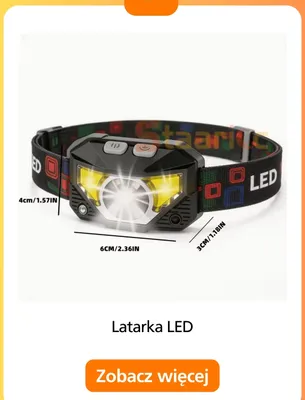 Latarka czołowa LED promocja w Temu