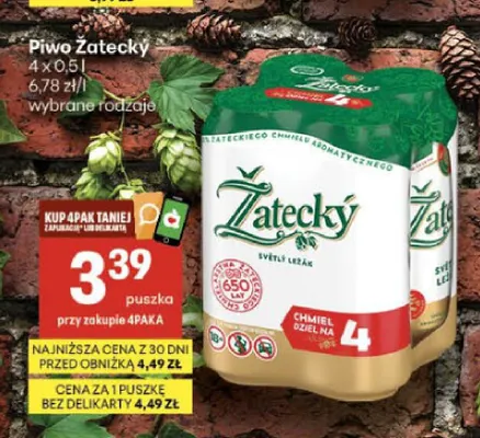 Piwo Žatecký Světlý Ležák 4-pak promocja w Delikatesy Centrum