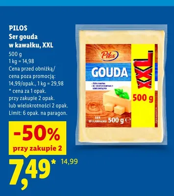 Ser Gouda w kawałku XXL Pilos promocja w Lidl