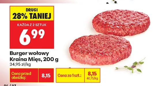 Burger wołowy Kraina Mięs, 200 g promocja w Biedronka