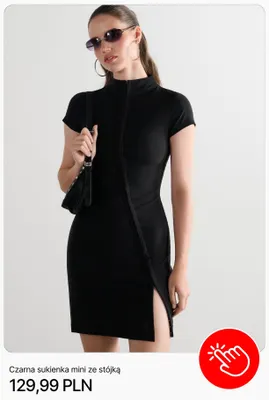 Czarna sukienka mini ze stójką Cropp promocja w Cropp