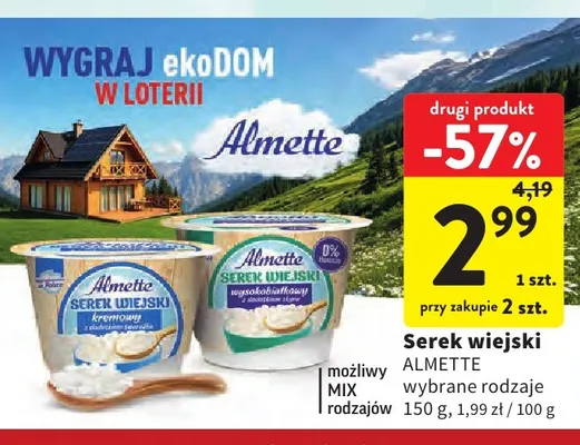 Serek wiejski wysokobiałkowy Almette 0% promocja w Intermarche