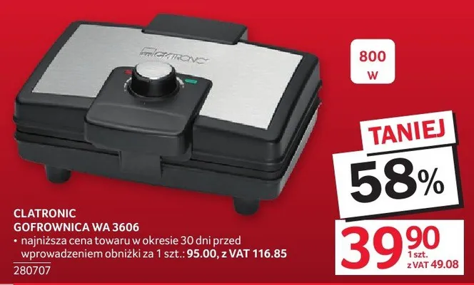 Gofrownica Clatronic WA 3606 promocja w Selgros