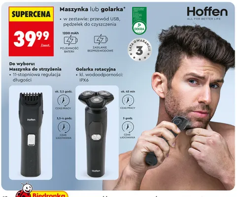 Golarka rotacyjna Hoffen 1200mAh IPX6 promocja w Biedronka