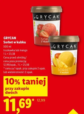 Sorbet w kubku truskawkowy Grycan promocja w Lidl