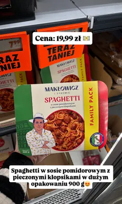 Spaghetti w sosie pomidorowym z pieczonymi klopsikami Makłowicz i Synowie promocja w Biedronka