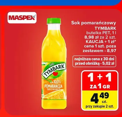 Sok pomarańczowy Tymbark promocja w Carrefour Market
