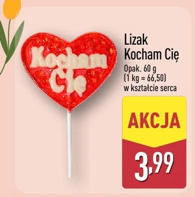 Lizak Kocham Cię w kształcie serca promocja w Aldi