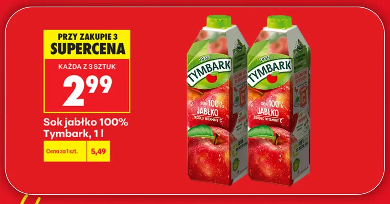 Sok jabłko Tymbark 100% promocja w Biedronka