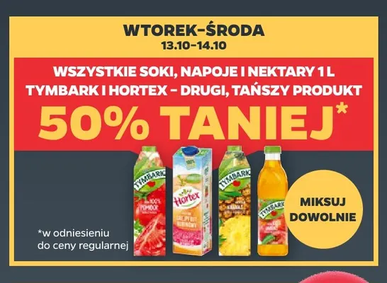 Soki, napoje i nektary 1 l Tymbark i Hortex promocja w Netto
