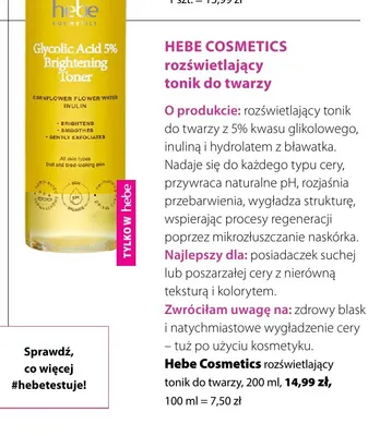 Rozświetlający tonik do twarzy Hebe Cosmetics promocja w Hebe