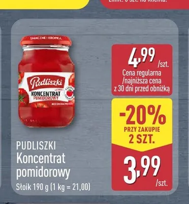 Koncentrat pomidorowy PUDLISZKI promocja w Aldi