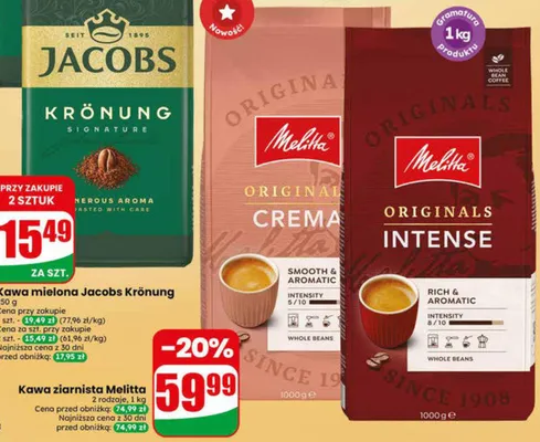 Kawa ziarnista Melitta Originals Intense promocja w Dino