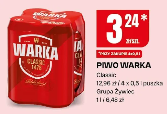 Piwo Warka Classic promocja w Chorten