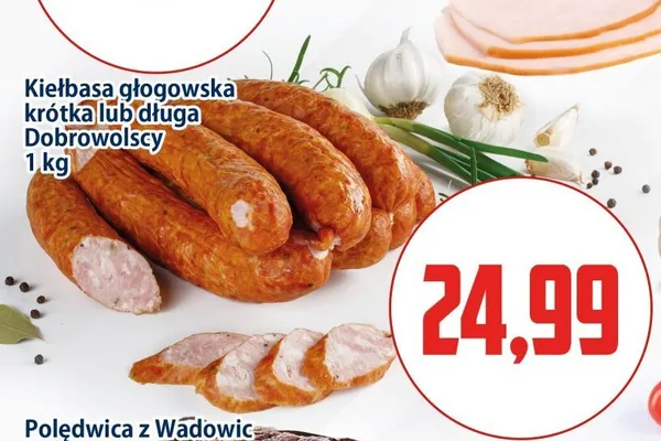 Kiełbasa głogowska długa Dobrowolscy promocja w Kupiec