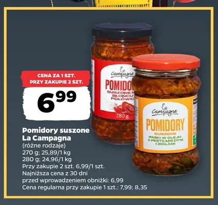 Pomidory suszone paski w oleju z pestkami dyni i ziołami La Campagna promocja w Netto